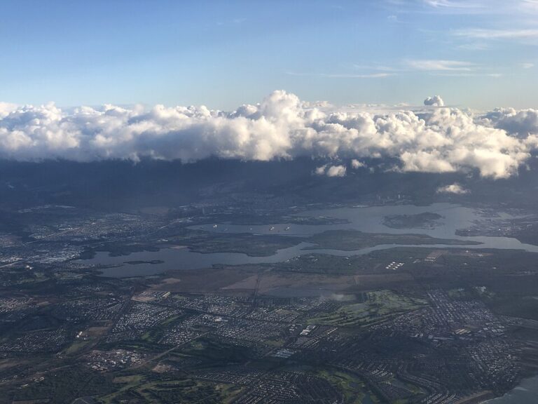 Aerial view north across the Ewa area toward Pearl Harbor on Oahu