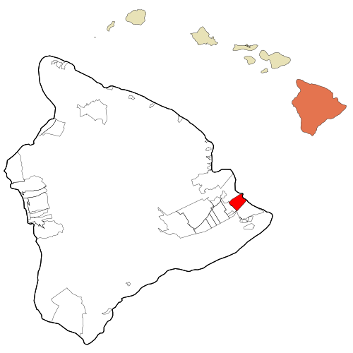 Historical locator map highlighting Hawaiian Paradise Park on Hawaii Island