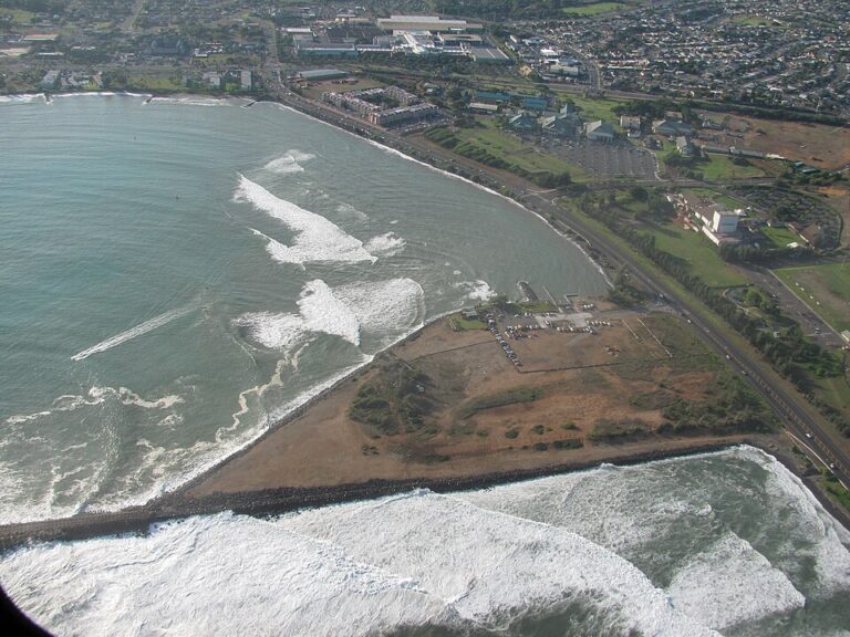 Aerial view of Kahului Harbor and Maui coastline in 2009