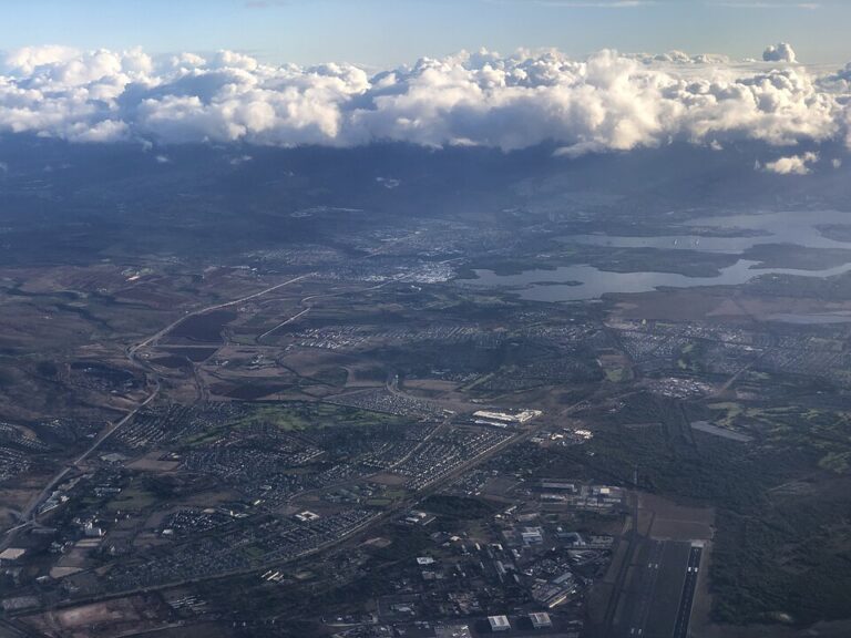 Aerial view across leeward Oahu toward the northwest side of Pearl Harbor in 2021